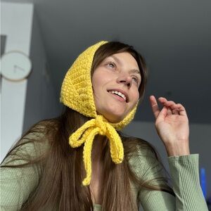 UPON REQUEST HANDMADE Crochet Yellow Bonnet Vintage inspired